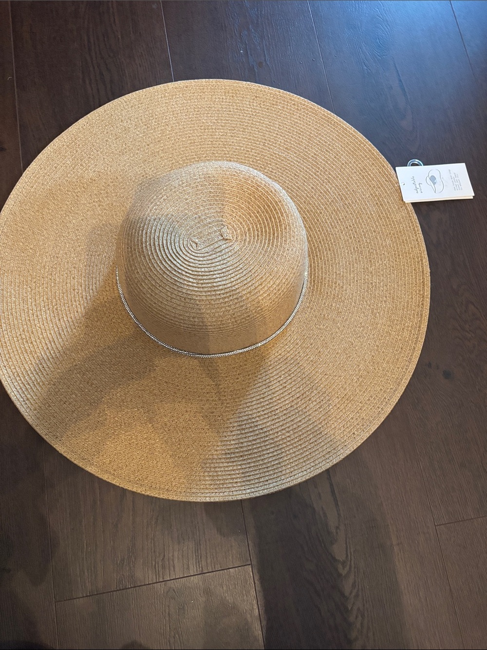 Oversized Straw Sun Hat with Silver Accent Trim